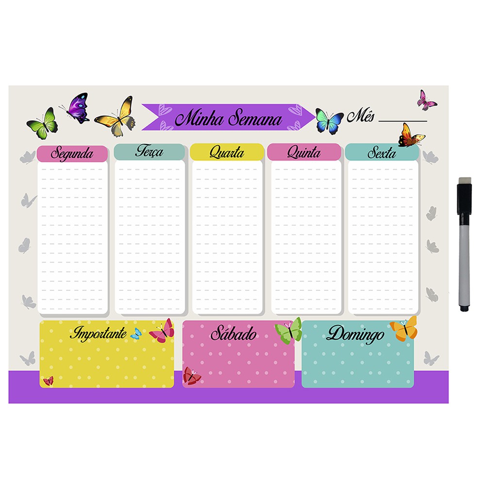 Quadro Planejador de Metal Semanal 29x40cm + Caneta em Oferta na Shopee