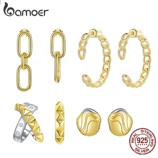 Brincos Bamoer 925 Prata Geometria Folheada A Ouro Moda Joias Para Meninas Presente