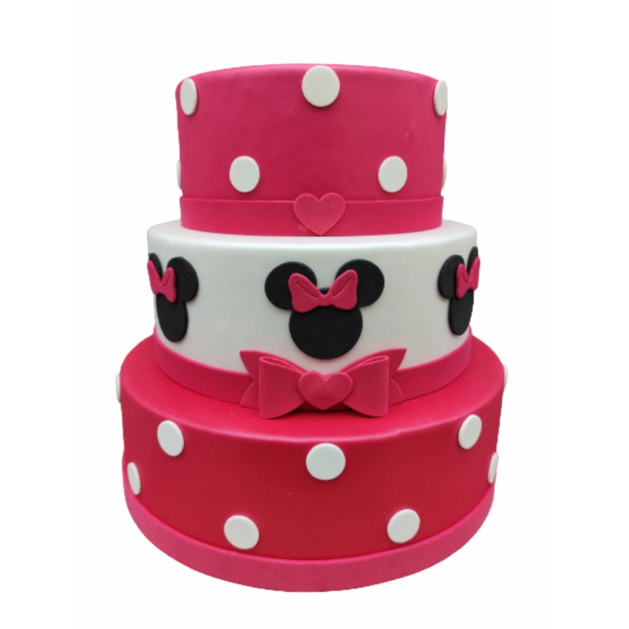 Bolo Fake Minnie Vermelha 3 Bases Maquete de Isopor Moldado Com Eva Sem Emenda Decoração