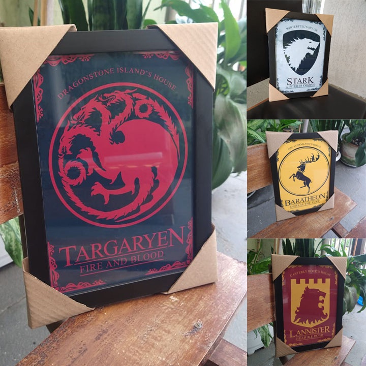 Quadros decorativos com moldura e vidro Game of Thrones Casas Stark Lannister Baratheon Targaryen poster