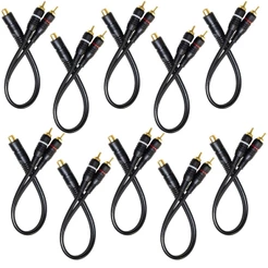 Kit 10 Cabo RCA Y 2M 1F 2Macho 1Fêmea 4mm 28cm Semi Blindado Injetado Para Som Automotivo Amplificador