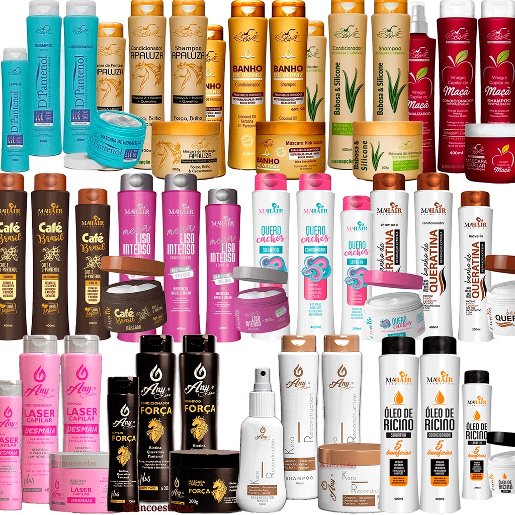Kit Capilar 24 Produtos (6 Kits) Shampoo + Condicionador + Máscara ...