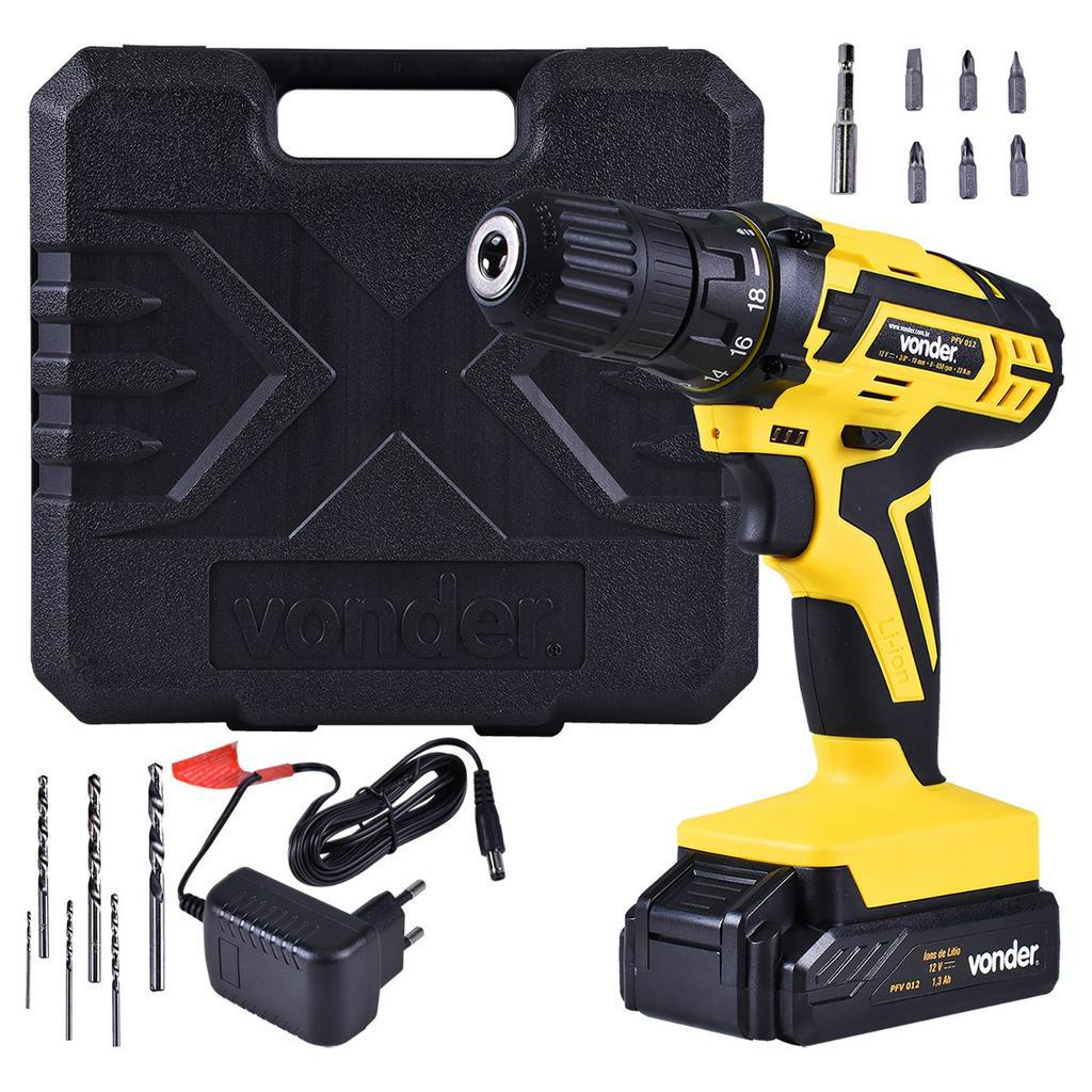 Parafusadeira Furadeira 12V Vonder PFV012 com Kit Bateria Recarregável e Maleta em Oferta na Shopee