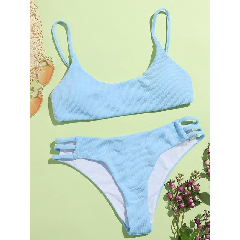 Conjunto Biquini Top Azul Bebe Decote Oval Alca Ajustavel Criss Cross Na Lateral Verao Praia Piscina Shein Aesthetic Vintage Shopee Brasil