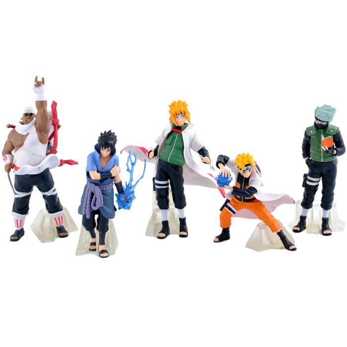 Colecao 5 Bonecos Naruto Uzumaki Sasuke Uchiha Kakashi Hatake Minato