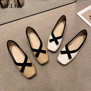 IELGY Sapatos De Sola Macia Feminina De Couro Com Dedo Do Pé Quadrado