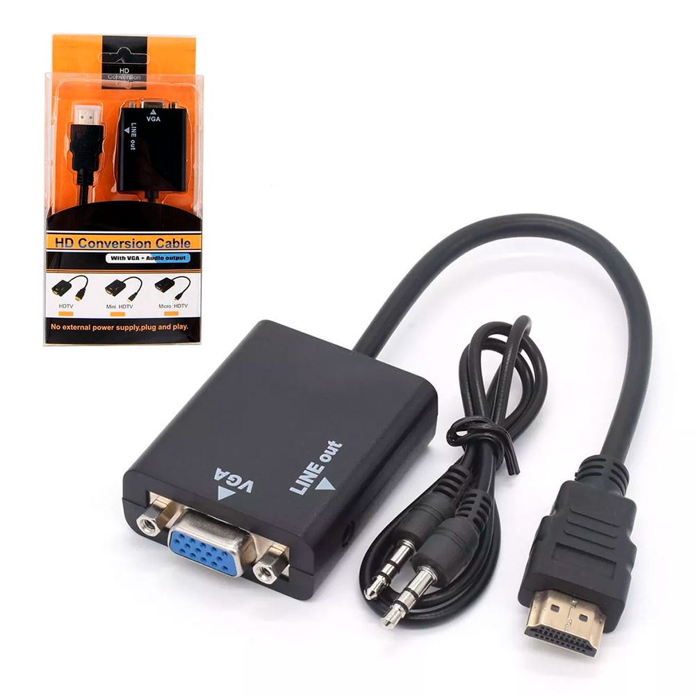 Adaptador Conversor Hdmi Para Vga Com Saída P2 De Áudio