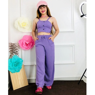 Conjunto Calça Infantil Com Blusa Cropped Alça Juvenil Luxo