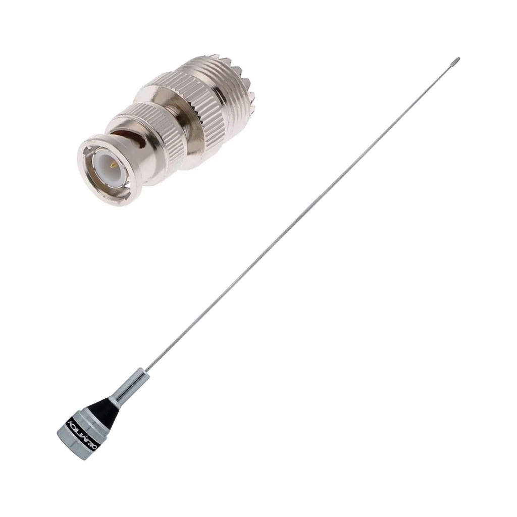 Antena Móvel Vhf 50cm 200w M-300c + Adaptador Bnc Macho x Uhf Fêmea Icom Yaesu Vertex