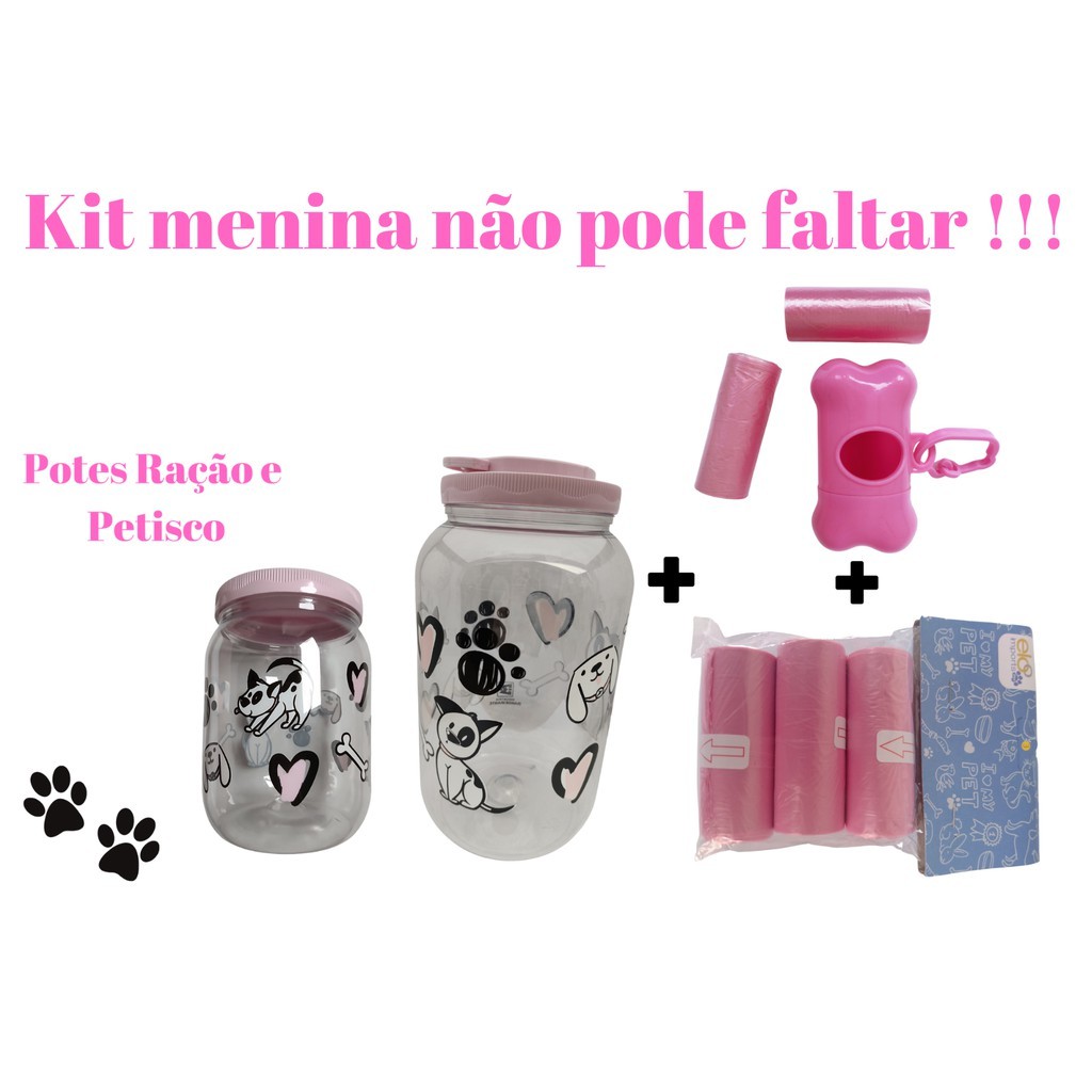 KIT Potes Porta Ração 3.6 + Porta Petisco 1.7 + Coletor Cata – Caca + Refil três rolinhos, para seu cachorro - cães - Para Armazenar Ração do seu PET, deixe seus cachorros e cães com este acessorio essencial para seu animal, filhote, filhotes lindo