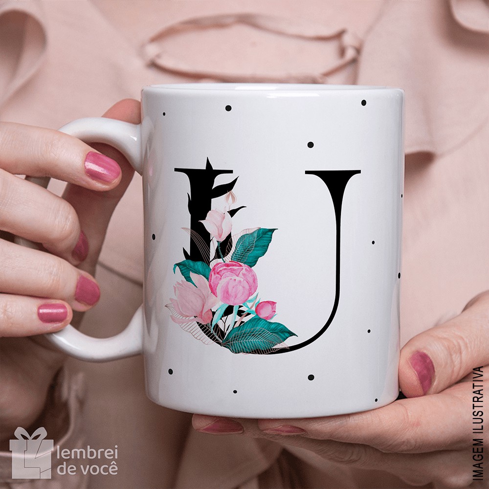 Caneca Iniciais Floral - Caneca Personalizada Inicial - Presente ...