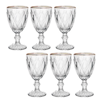 Conjunto de Taças Diamante Clear C/ Borda Dourada 6pçs 330ml