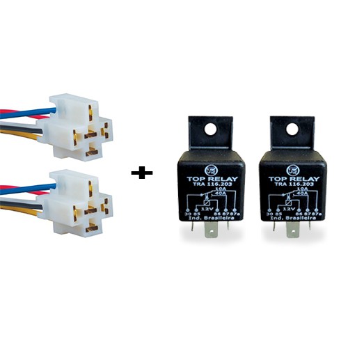 Rele auxiliar 5 pinos 12v 40amp universal com chicote conector em Oferta na Shopee