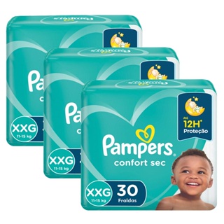 Kit 3 Fraldas Pampers Confort Sec XXG com 90 Tiras (unidades) em Oferta na Shopee