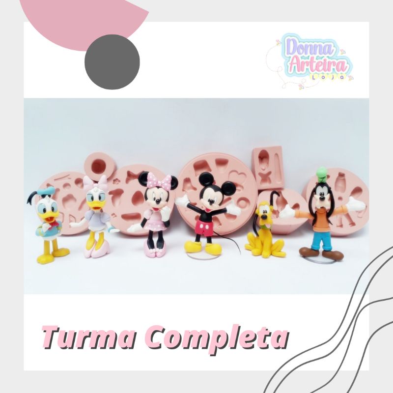 Molde Forma de Silicone Turma do Mickey 3D - Minnie, Pluto, Pato Donald, Margarida,  Pluto, Pateta