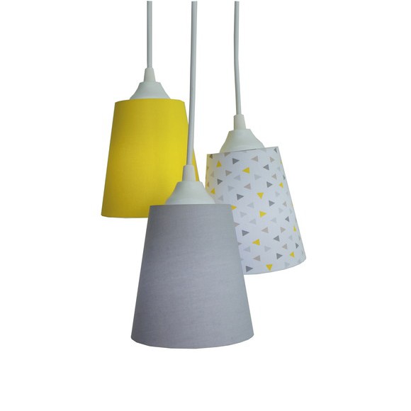 Lustre Pendente Luminária Infantil Geométrico Amarelo e Cinza Bivolt