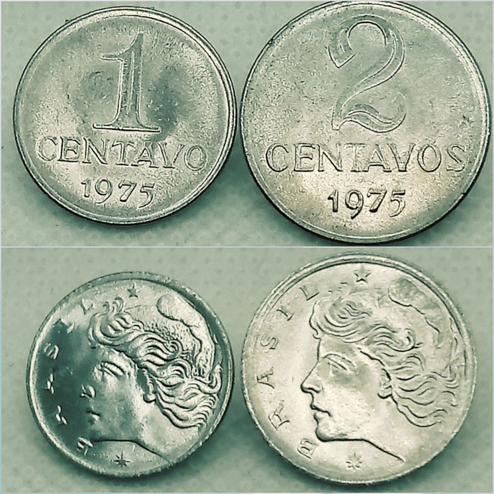 Moedas 1 E 2 Centavos 1975 - Flor De Cunho