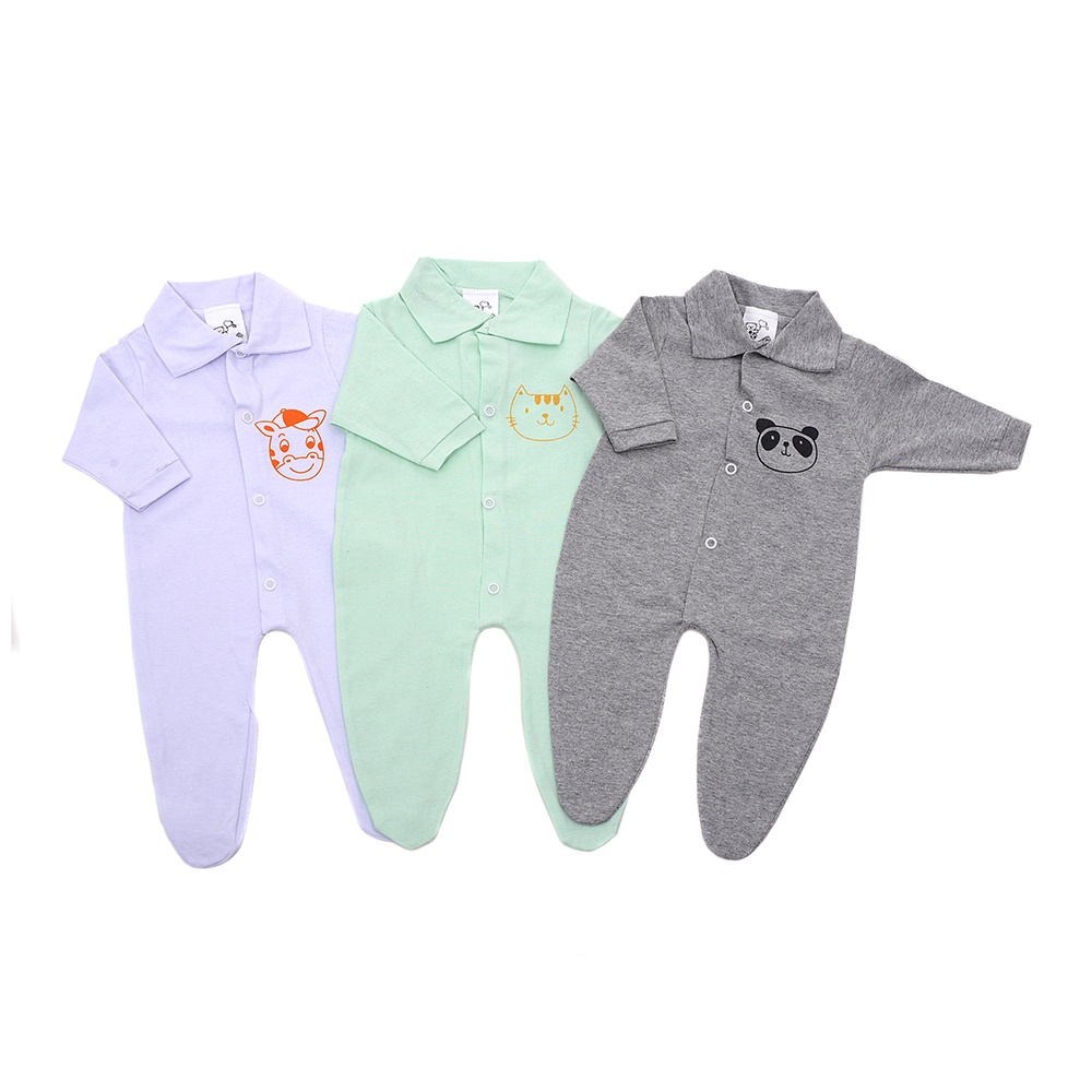 Kit com 02 Macacões de Bebê com Pé em Malha Menino ou Menina em Oferta na Shopee