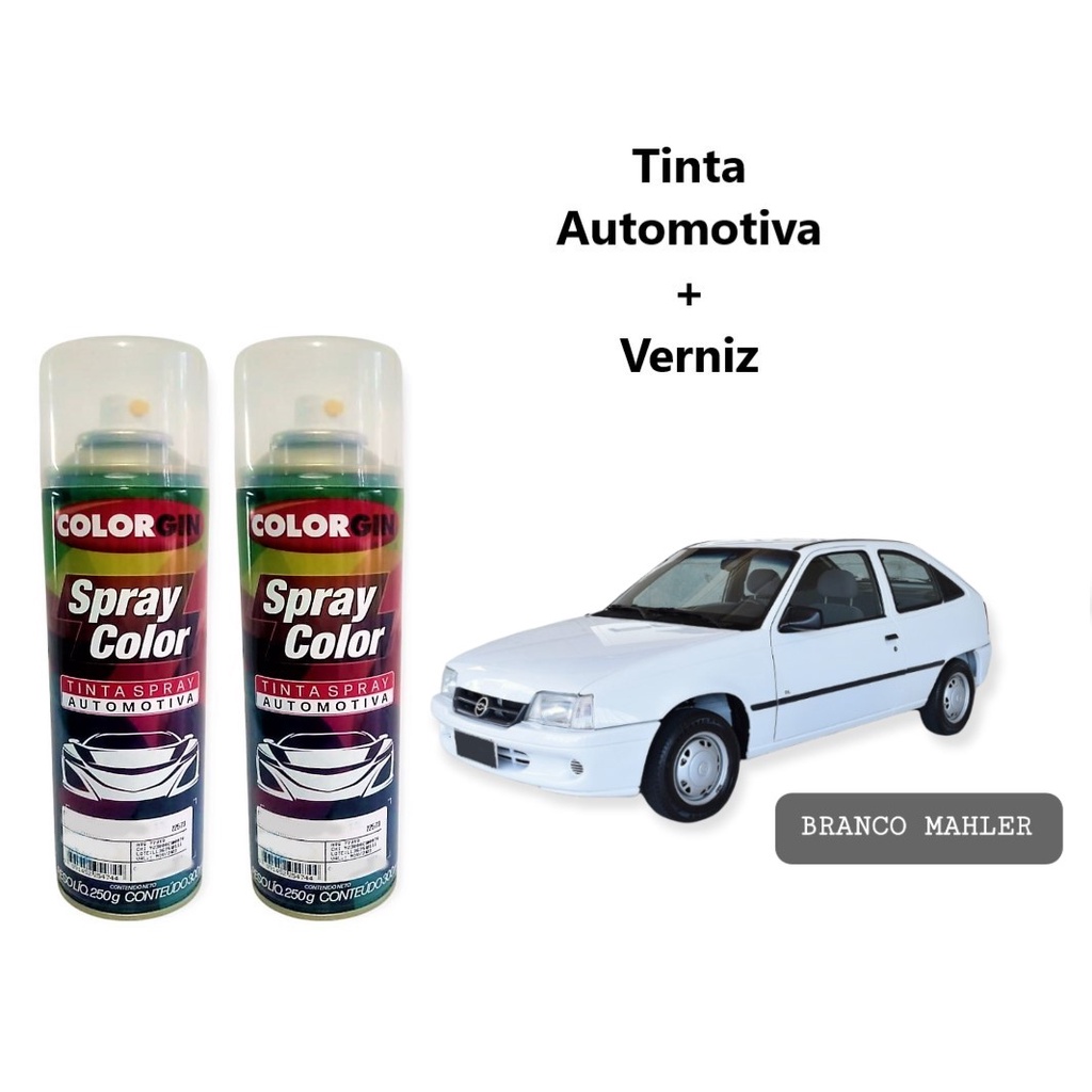 Kit pintura automotiva spray Branco Mahler GM + Verniz + Lixa