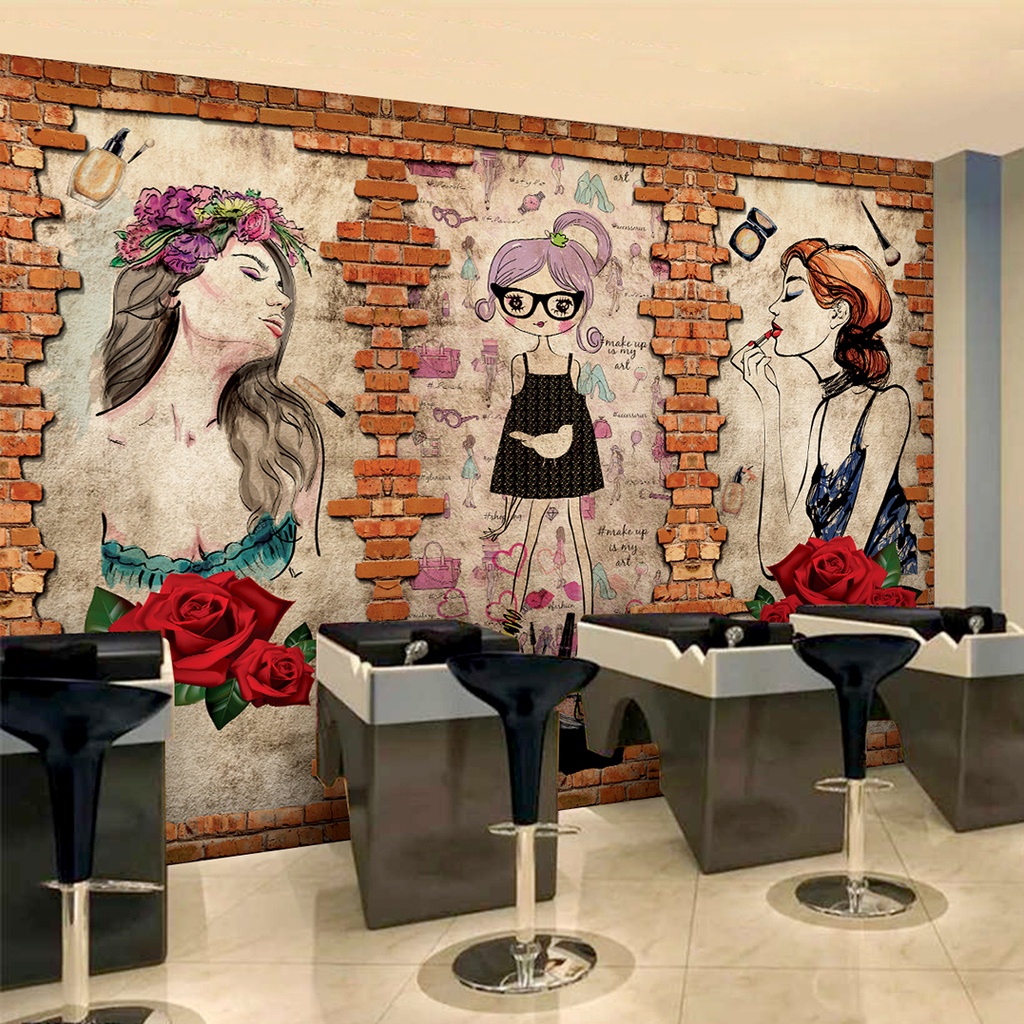 Papel de Parede Design Tijolo Quarto de Menina Retro Sala Studio Maquiagem Salão m²
