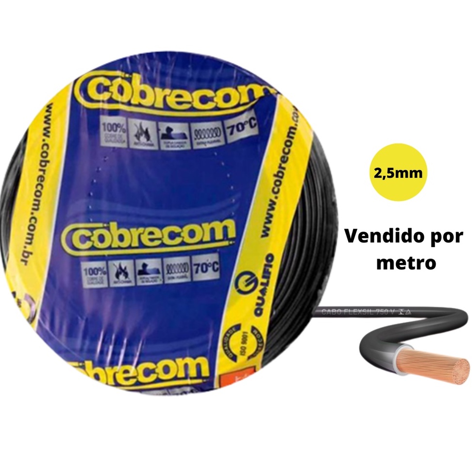 Fio Cabo Flexível Elétrico 2,5mm Cobrecom 5 Metros - Cores