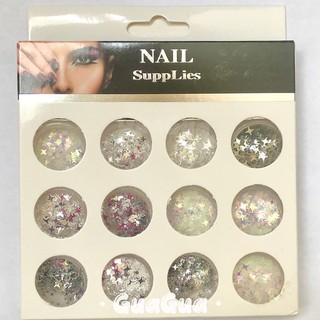 kit 12pcs glitter para unha/Decoração 3D colorida de Nail Art com glitter