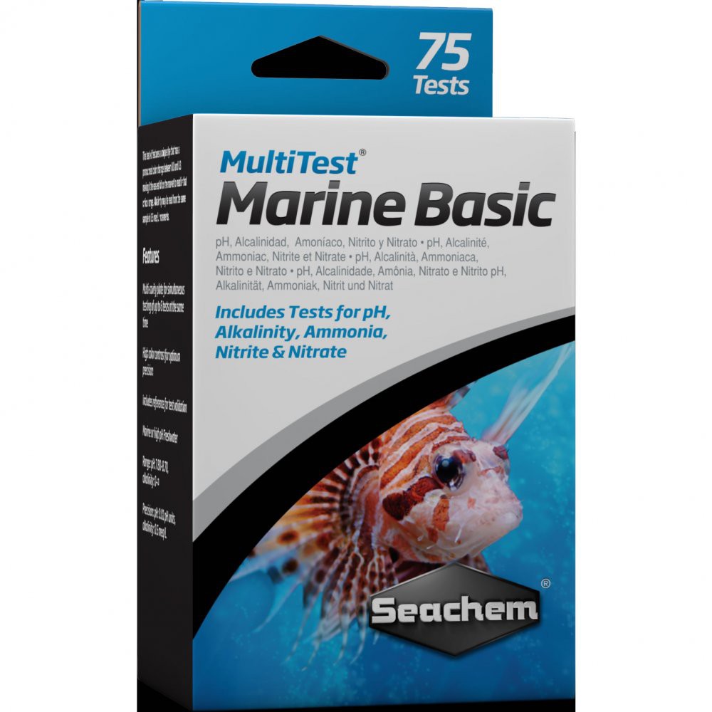 SEACHEM KIT TESTE MARINHO BASICO MULTI TEST MARINE BASIC ( TESTE PH ALCALINIDADE AMONIA NITRITO NITRATO ) - FAZ 75 TESTE