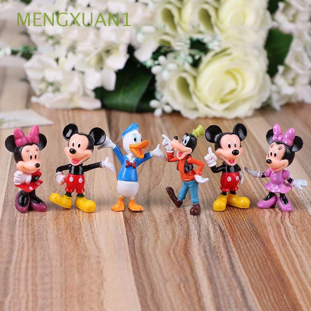 MENGXUAN1 6pcs/Conjunto Anime Periférico Mickey Mouse Minnie Donald Decoração De Bolo Presentes PVC Figura Brinquedos Para Crianças