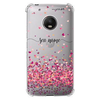 Capa para Moto G4 Play, G5, G5 Plus, G5s, G5s Plus - Corações Flutuantes | Com Nome Manuscrito
