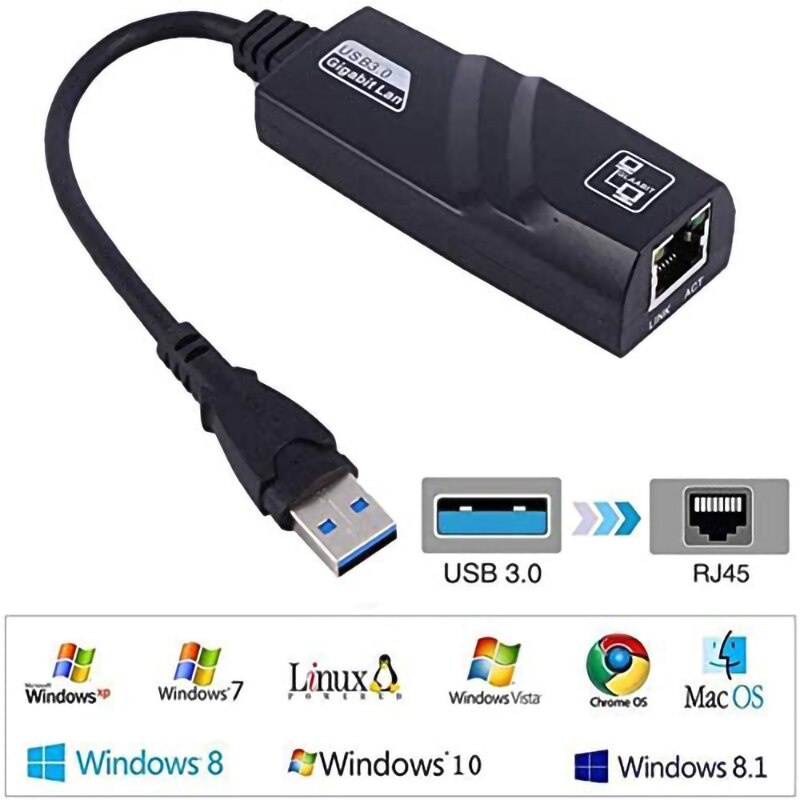 Adaptador USB 3.0 Gigabit 1000 Mbps Rede Cabeada RJ45
