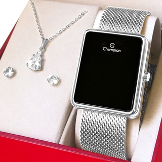 Relógio Champion Feminino Prata Digital LED Original com garantia de 1 ano acompanha colar e brincos