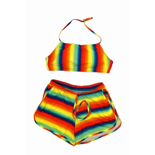 Conjunto de biquíni cropped com shorts, tie die, bermuda feminino praia piscina academia, fitness verão, Plus size