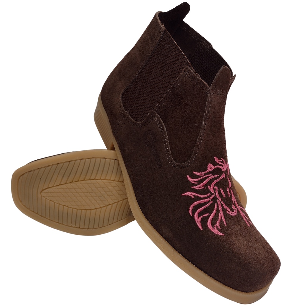 Bota Botina Feminina Country Couro Cano Curto Bordada Leve