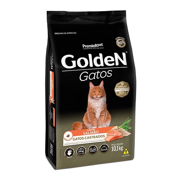 Ração Golden para Gatos Adultos Castrados Sabor Salmão - 10,1Kg em Oferta na Shopee