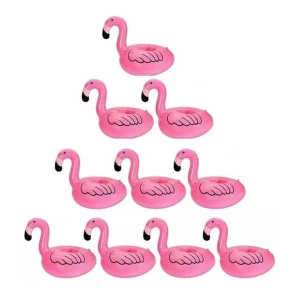 Kit Com 10 Boia Flamingo Porta Copo Inflavel Para Piscina