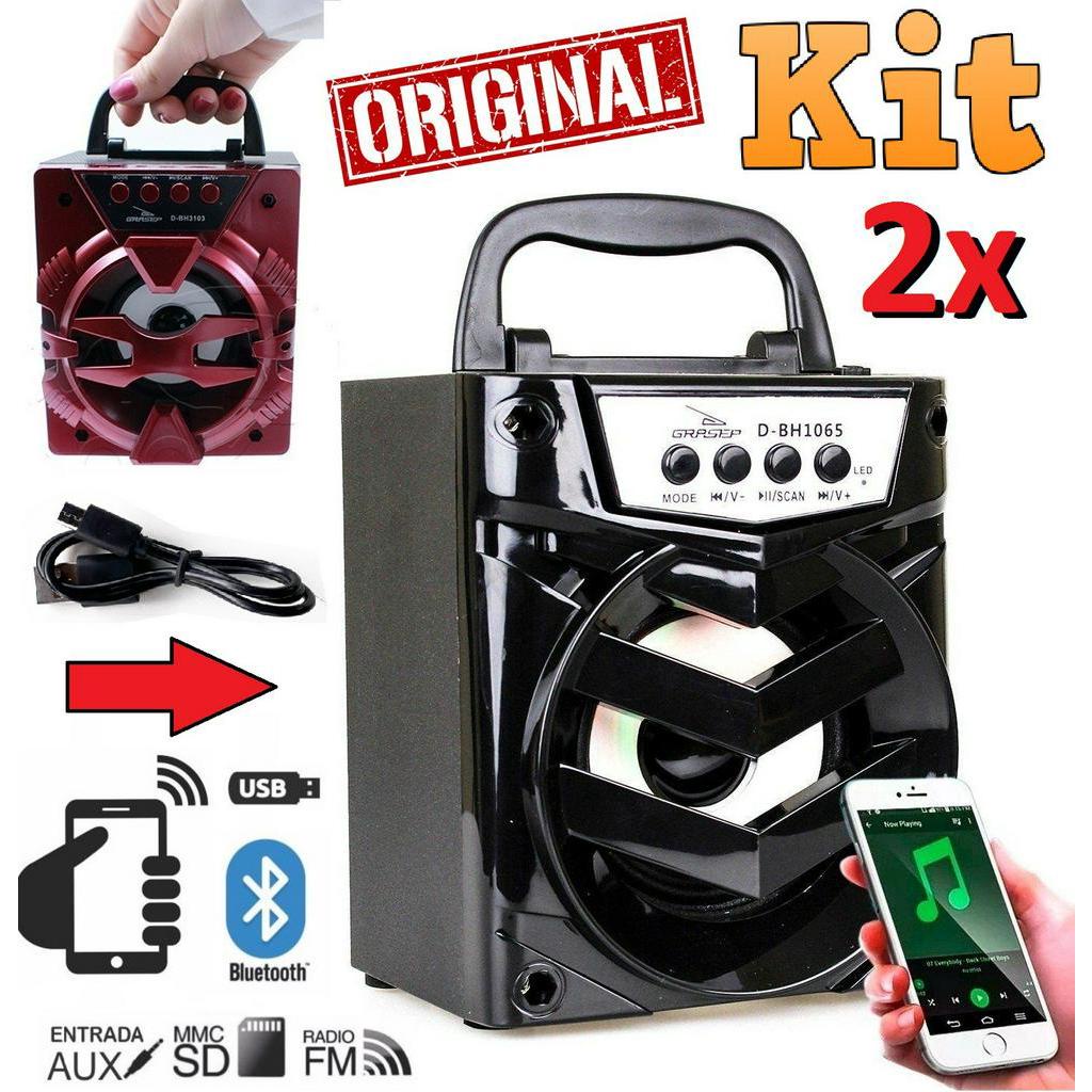 Kit 2 Caixinhas Caixas Som Portátil Sem Fio Bluetooth Celular Rádio Fm Usb Pen Drive Mp3 Entrada Cartão Sd Amplificada A