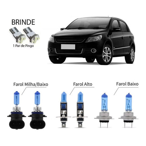 Lampadas Brancas Farol Milha/ Alto/ Baixo 8500k Vw Gol G5