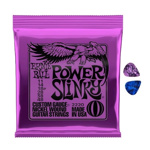 Encordoamento Cordas Ernie Ball Guitarra .011 Power Slinky + 2 Palhetas
