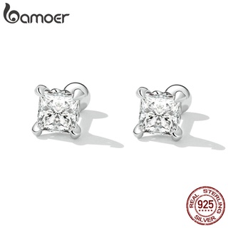 Bamoer Brincos De Prata 925 Quadrado Simples Com Zircônia/Bijuteria Fashion Feminina/Presente