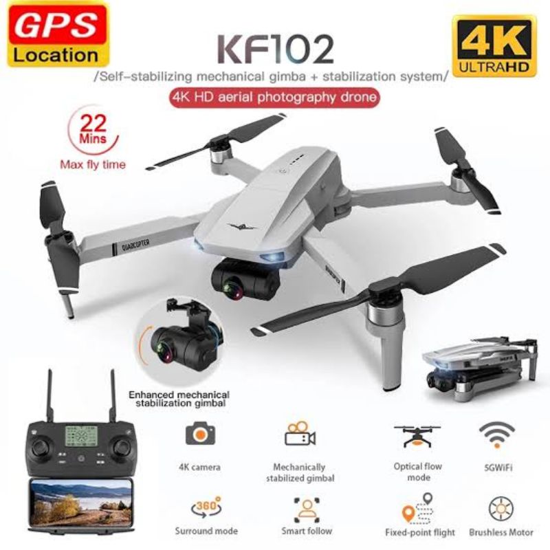 Drone KF102 com Câmera 4k Profissional GPS Gimbal 2 Eixos 1,2km + Maleta