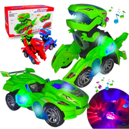 Carro Dinossauro Vira Robô Dino T-rex C/ Luz Som Bate Volta KW23032