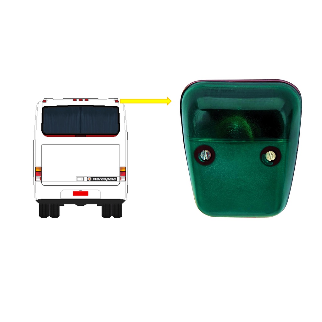 Lanterna Traseira Teto Vigia Verde com Soquete - Ônibus Marcopolo GV 1000 Viaggio Paradiso