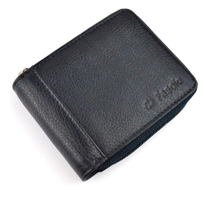 Carteira Masculina Couro Fasolo Zíper H014 Preta