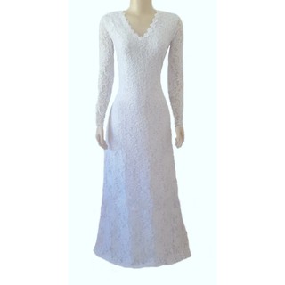 Vestido longo de Renda - Gola V - Manga comprida - Todos tamanhos