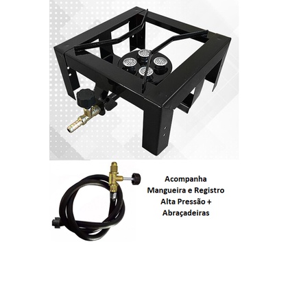 Fogão Fogareiro 1 uma boca Industrial Alta Pressão Estrada + Kit Mangueira