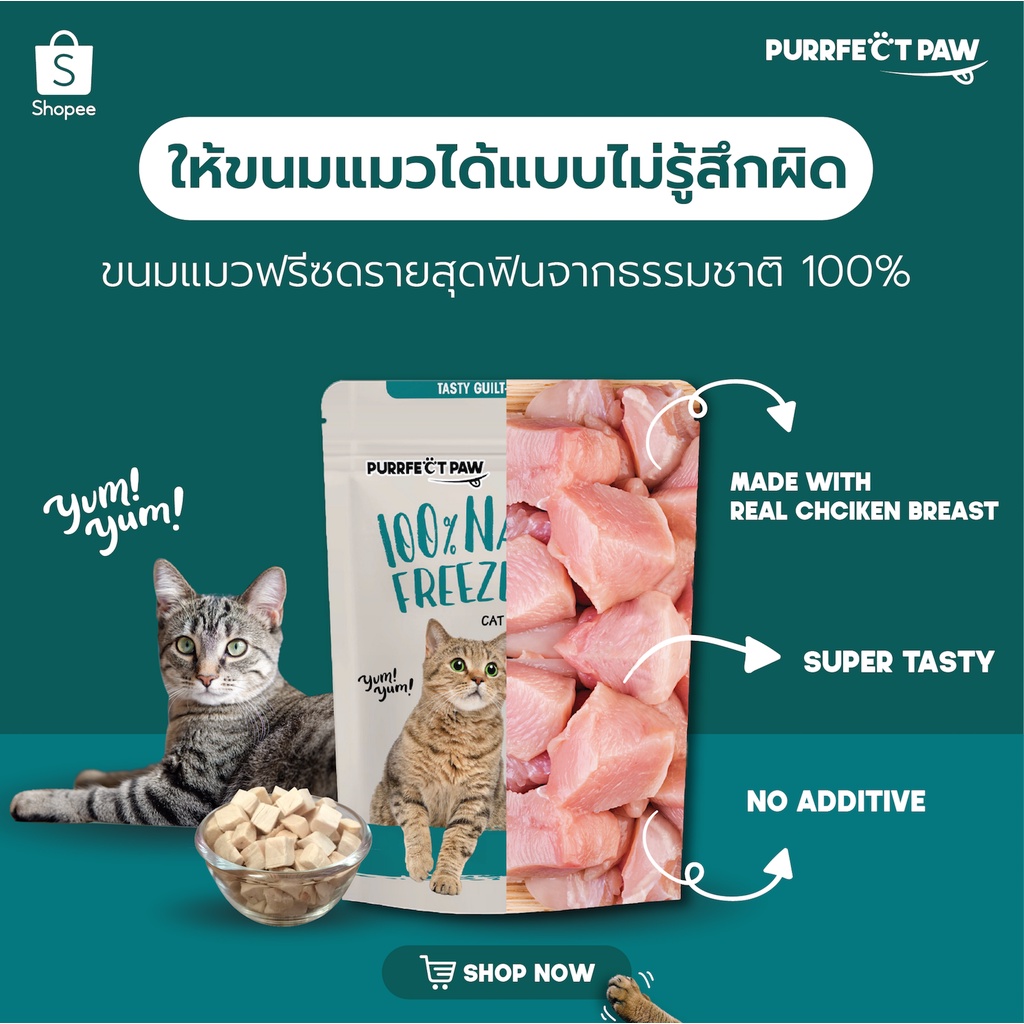 🐾 ขนมแมว อกไก่ฟรีซดราย 100%(Purrfect Paw) ขนมแมวฟรีซดราย ดีต่อสุขภาพ ขนมแมวไม่เค็ม Freeze Dried แมว - ภาพที่ 3