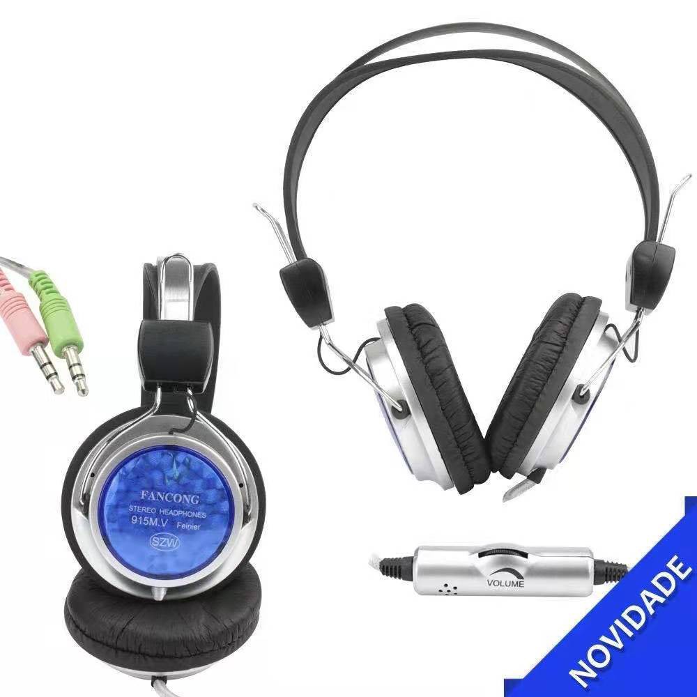 Fone Gamer Weile Headset C/microfone Fone De Ouvido Fancong Fc-915mv Preto E Prateado