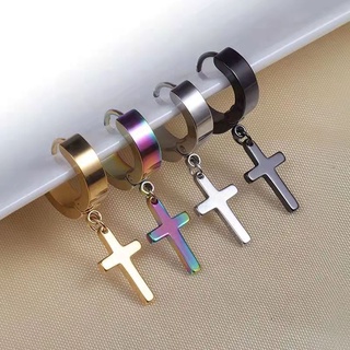 Par de brinco de cruz crucifixo argola orelha aço inoxidável masculino feminino 2 unidade