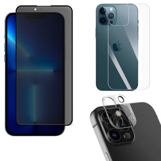 KIT 3x1 Premium IPhone 13 | Mini | Pro | Pro Max - Película de Privacidade 3D - Película Câmera 3D - Película Traseira Cerâmica 9D