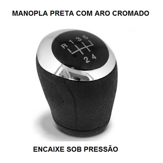 Manopla Bola de Câmbio GM Onix Spin Cobalt Prisma 2012 a 2020 Preto com cromado Encaixe sob Pressão